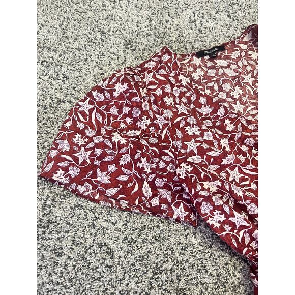 Madewell Wrap Dress Sz S Red Floral‎ Cotton Short Sleeve V-Neck Casual Cottage - Picture 5 of 15
